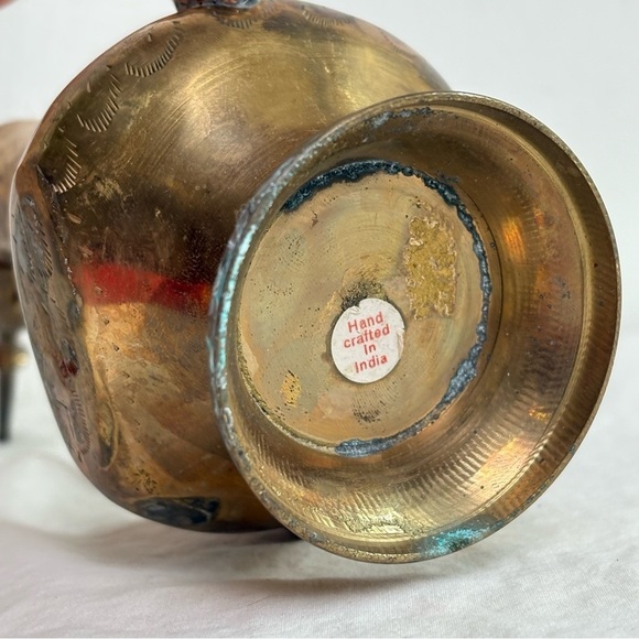 Vintage Solid Brass Teapot Genie Lamp Pitcher Made in India Ornate Etched Floral - Picture 10 of 17